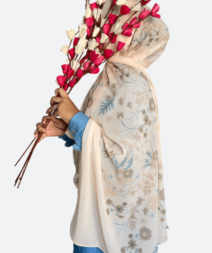 Beige Floral Chiffon Hijab