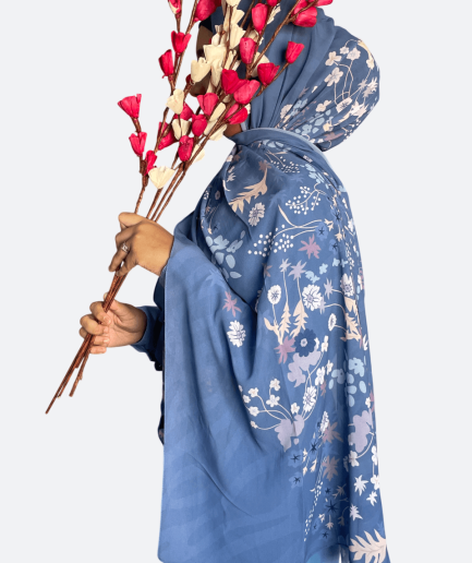 Denim Blue Floral Chiffon Hijab