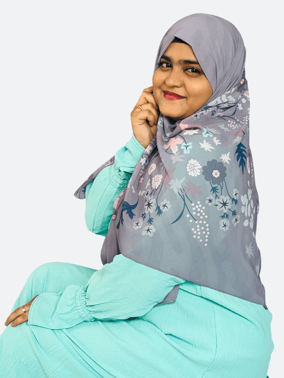 Lavender Grey Floral Chiffon Hijab