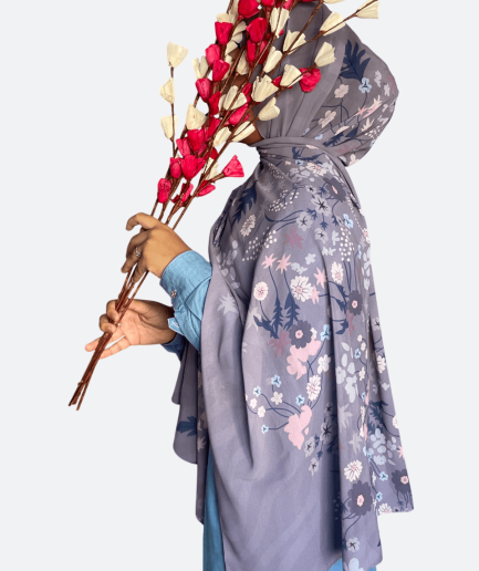 Purple Grey Floral Chiffon Hijab