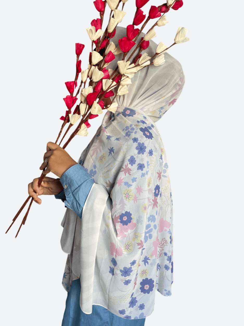 White Floral Chiffon Hijab