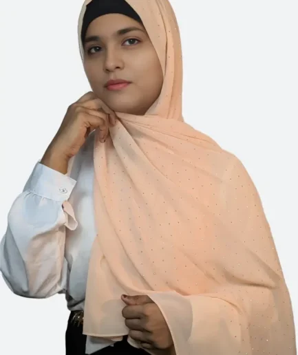 Apricot peach rhinestone chiffon hijab for women India