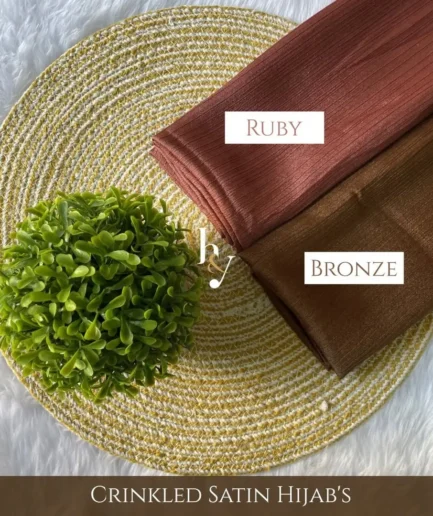 Crinkled satin hijab in ruby bronze - lightweight elegant scarf for women