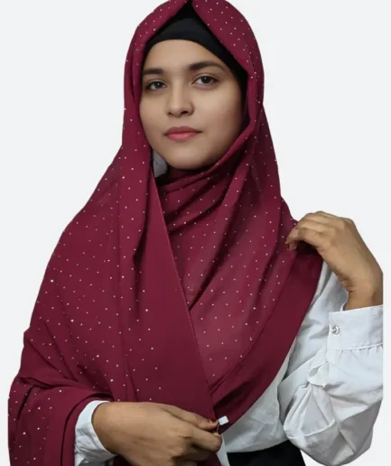 Dark maroon burgundy rhinestone chiffon hijab for women India