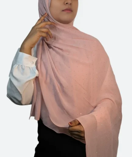 Light pink blush rhinestone chiffon hijab for women India