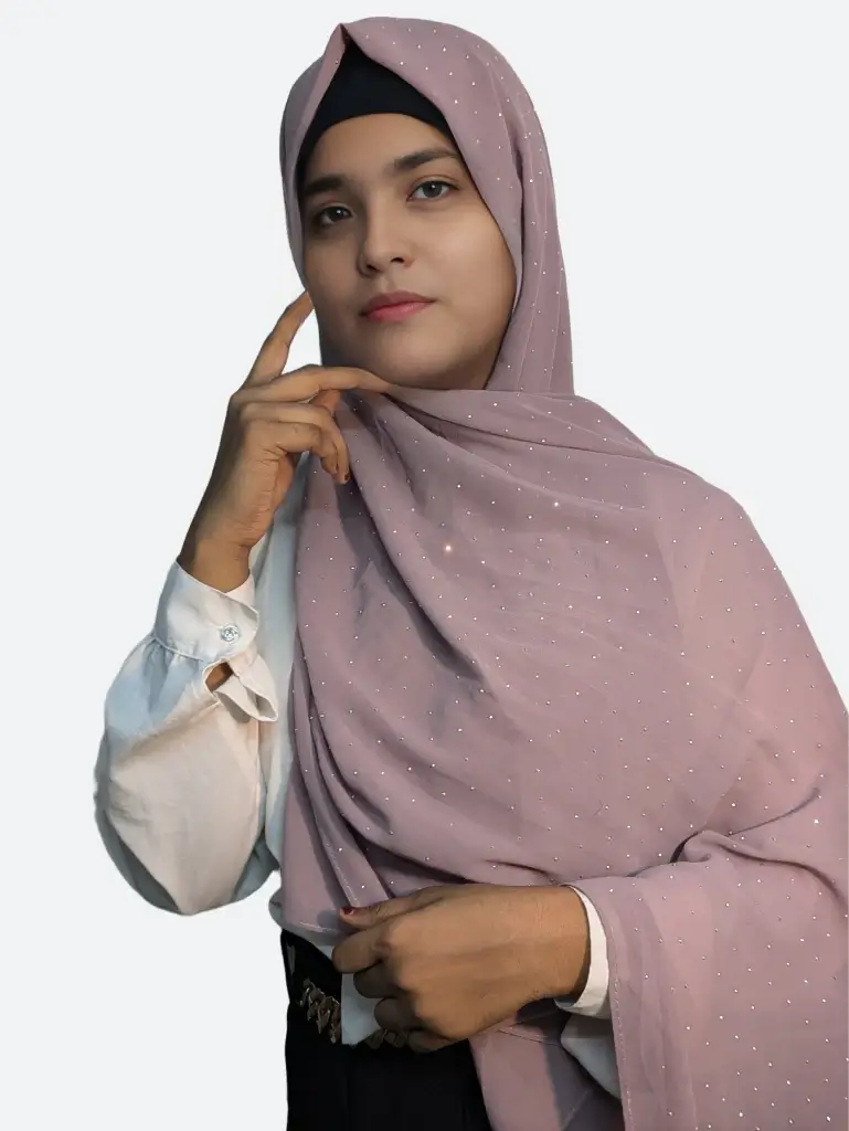 Mountbatten Pink Rhinestone Chiffon Hijab - Hijab & You Mountbatten pink mauve rose rhinestone chiffon hijab for women India