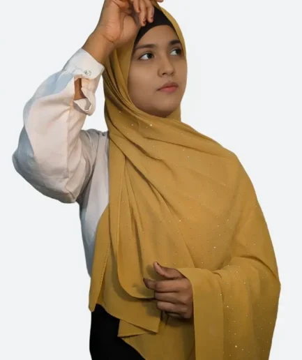 Mustard yellow rhinestone chiffon hijab for women India
