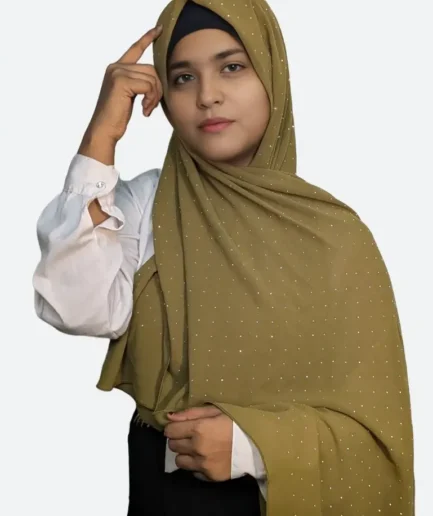 Olive green rhinestone chiffon hijab for women India
