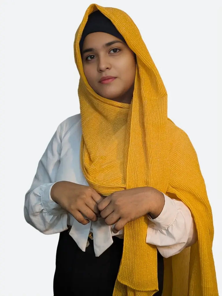 Yellow Pleated Cotton Hijab - Hijab & You Yellow pleated cotton hijab for women India