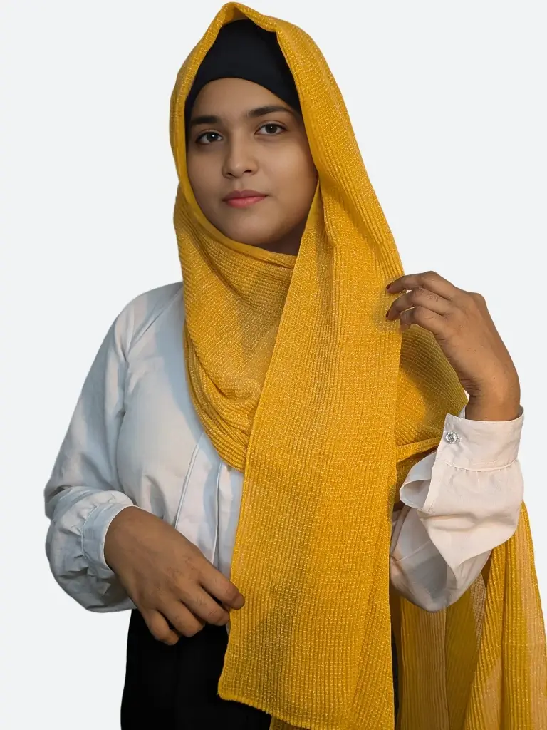 Yellow Pleated Cotton Hijab - Hijab & You Yellow pleated cotton hijab for women India