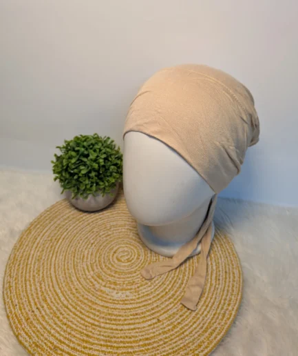 Beige cream tie back hijab cap for women – comfortable non-slip under hijab cap for daily wear