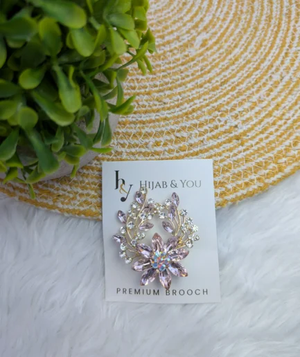 Rose gold blush crystal brooch for hijab with elegant royal design