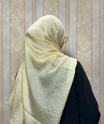 Bright cream premium crystal satin hijab for women – luxurious silky hijab for weddings and special occasions