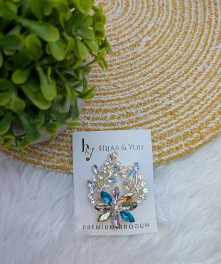 Celestial floral crystal brooch for hijab with starlit sparkle design