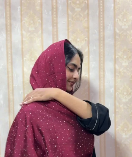 Maroon premium crystal satin hijab for women – luxurious silky hijab for weddings and special occasions