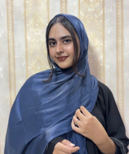Navy blue premium shimmer organza hijab for women – elegant lightweight hijab for weddings and special occasions