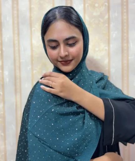 Peacock green premium crystal satin hijab for women – luxurious silky hijab for weddings and special occasions