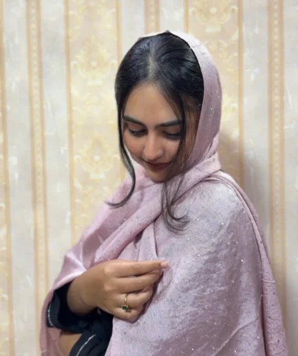 Pink lavender premium crystal satin hijab for women – luxurious silky hijab for weddings and special occasions